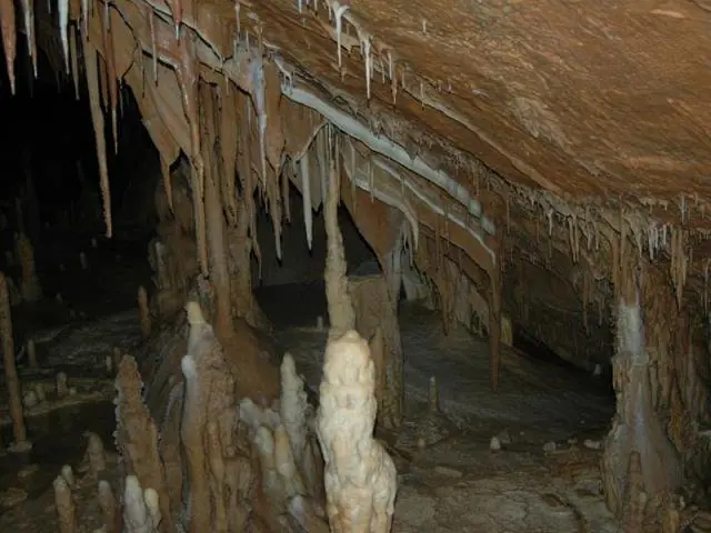 Stalactite și formațiuni de calcar în Peștera Humpleului